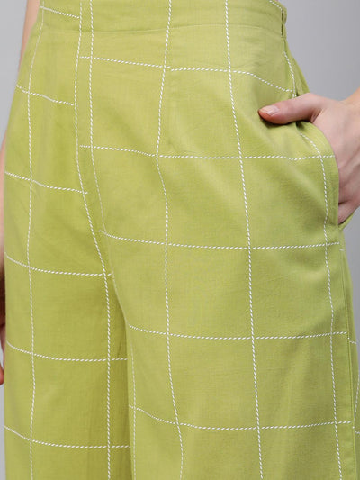 Green Checkered Cotton Palazzos - Libas
