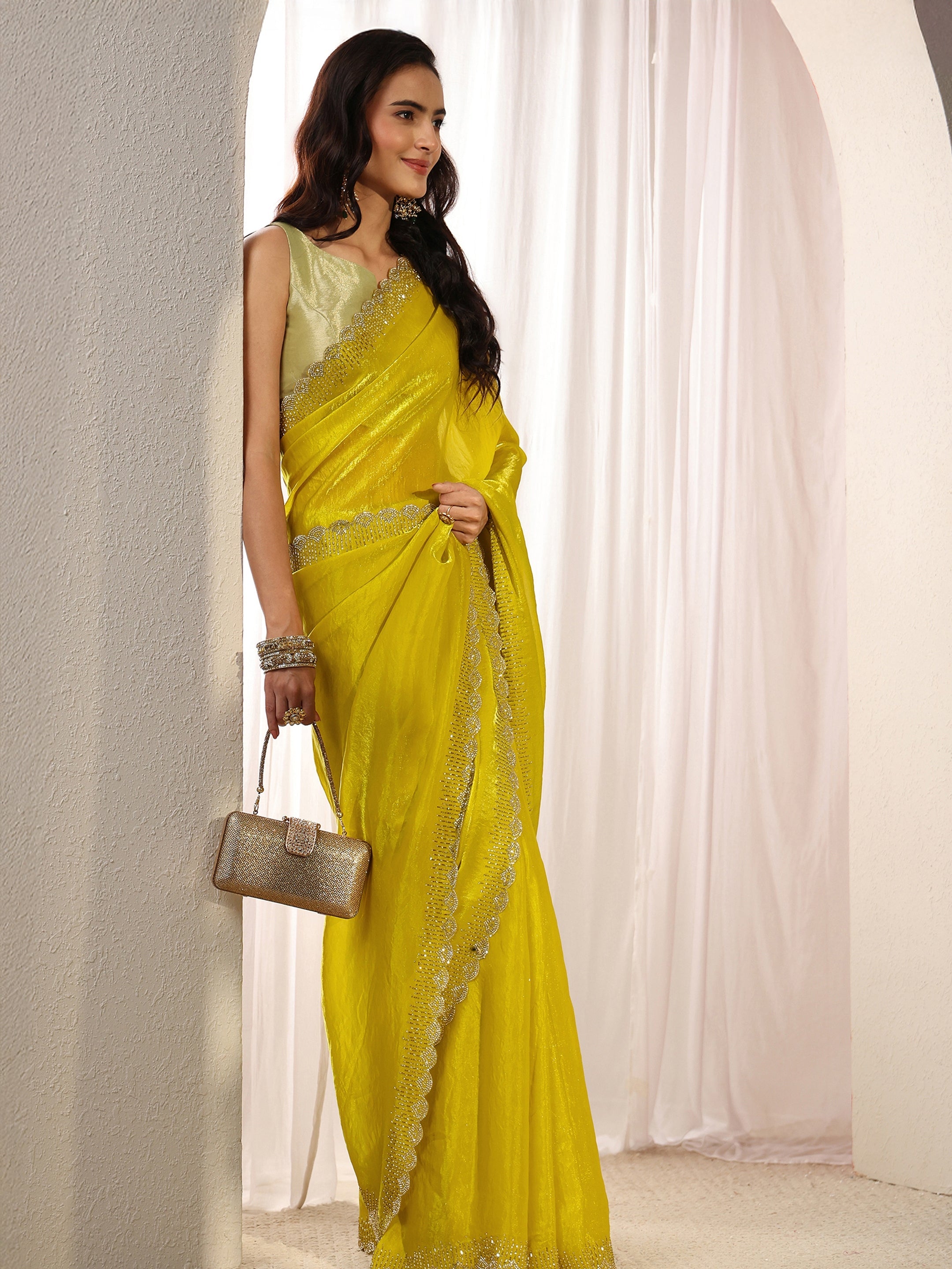 libas Green Embellished Border Tissue Saree With Unstitched Blouse Piece-picture-49