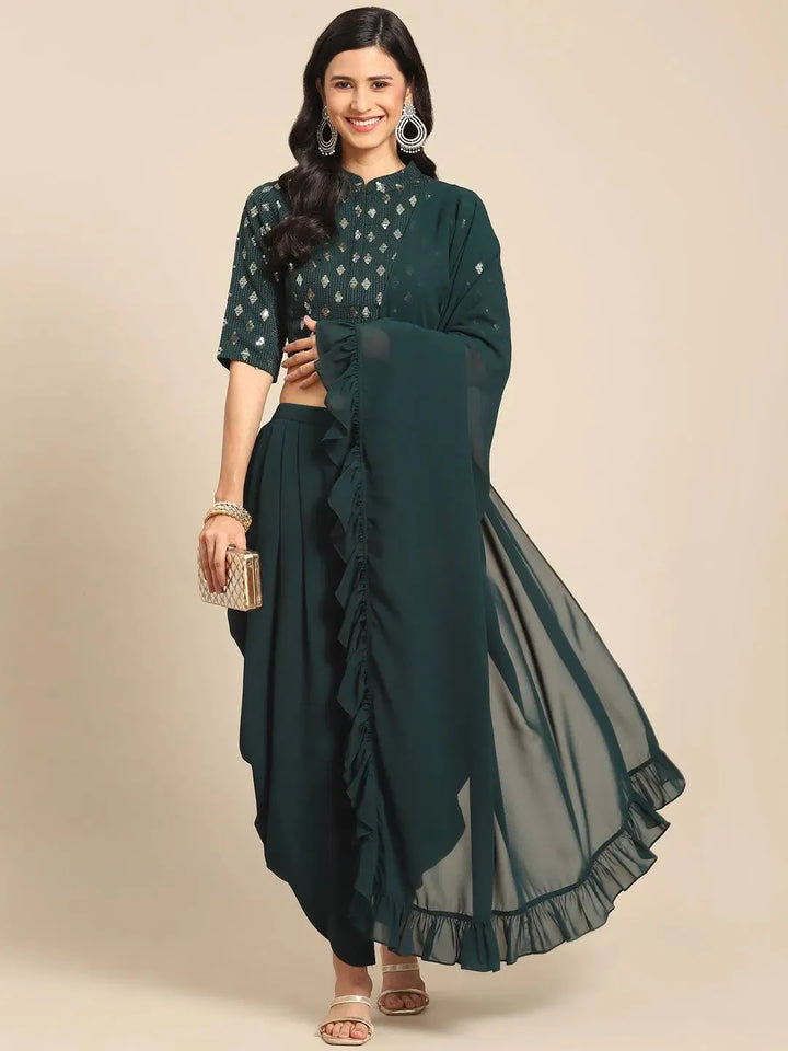 Stunning Green Dress for Mehndi Function: Top Picks for 2024 6 green embellished georgette dhoti saree libas 1