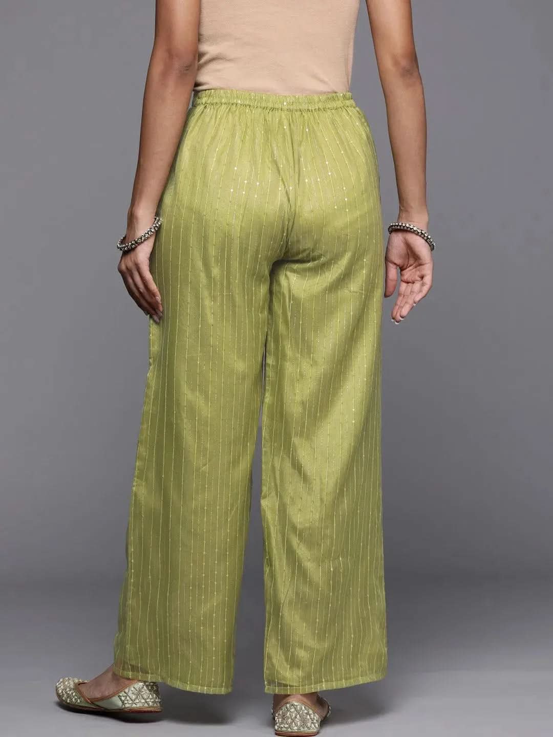 Green Embellished Organza Palazzos - Libas 