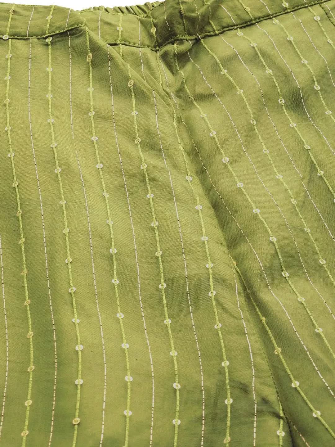 Green Embellished Organza Palazzos - Libas 