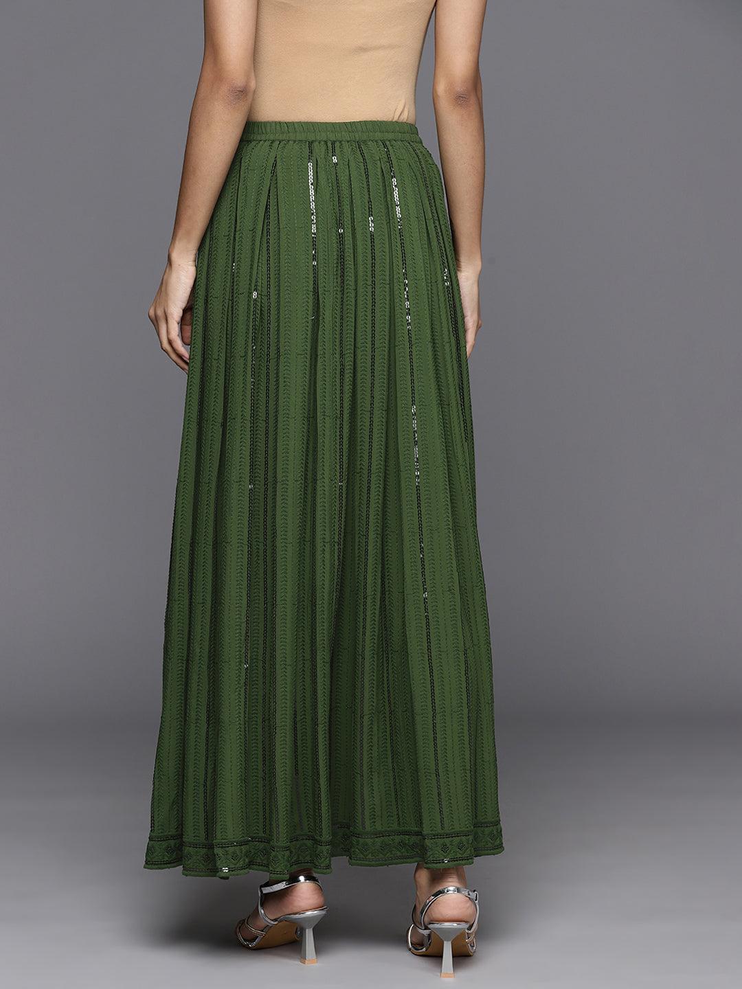 Green Embellished Rayon Skirts - Libas