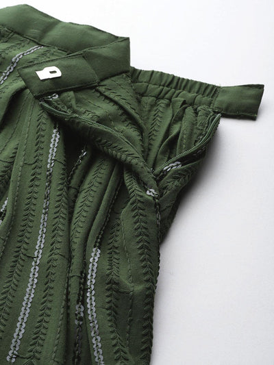 Green Embellished Rayon Skirts - Libas