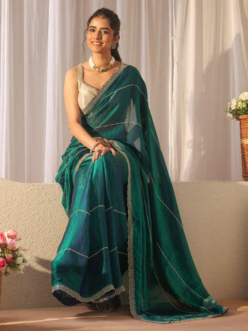 Green Embellished Tissue Saree