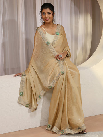 Green Embellished Tissue Saree