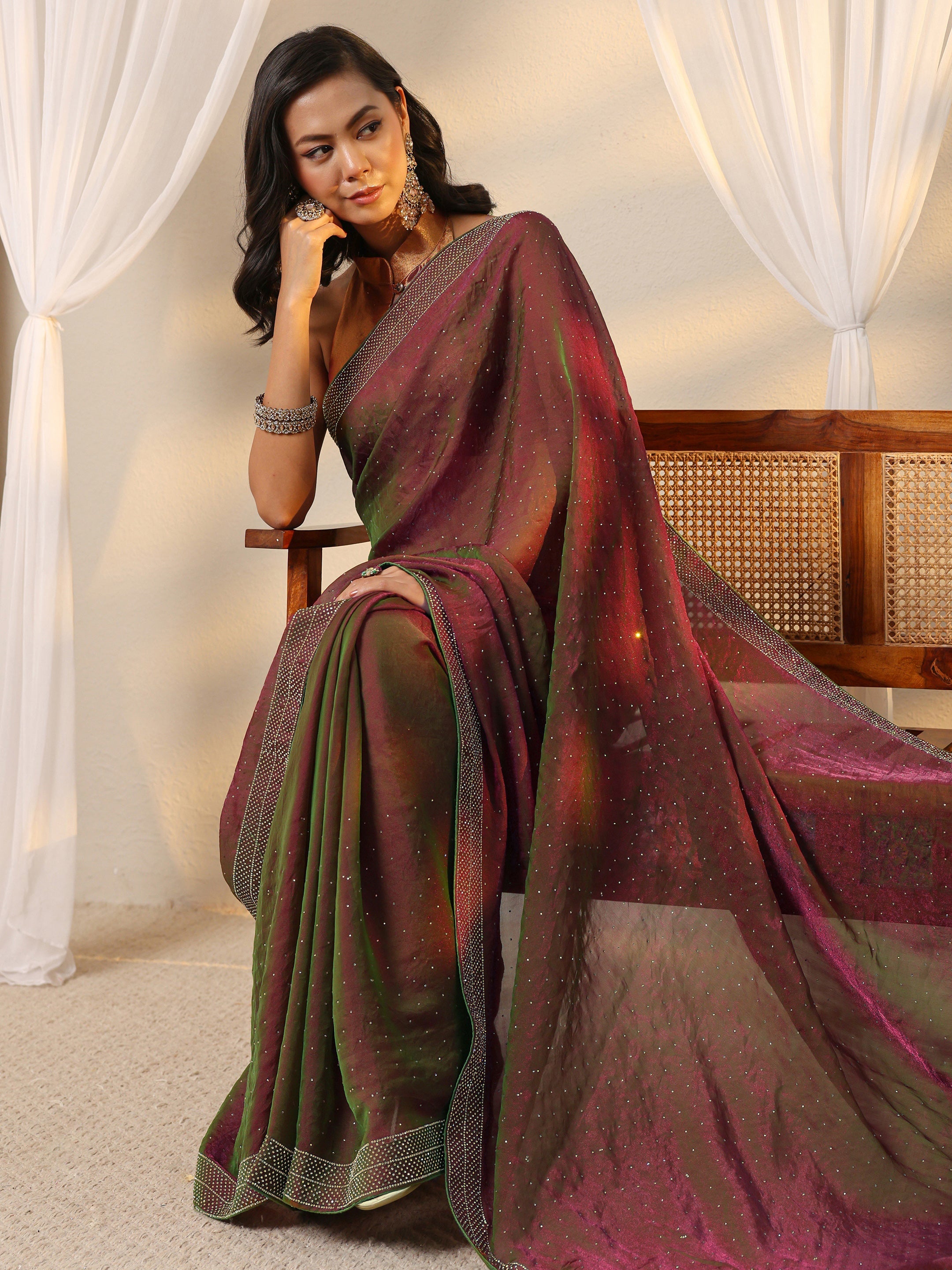 libas Green Embellished Tissue Saree With Unstitched Blouse Piece-picture-28
