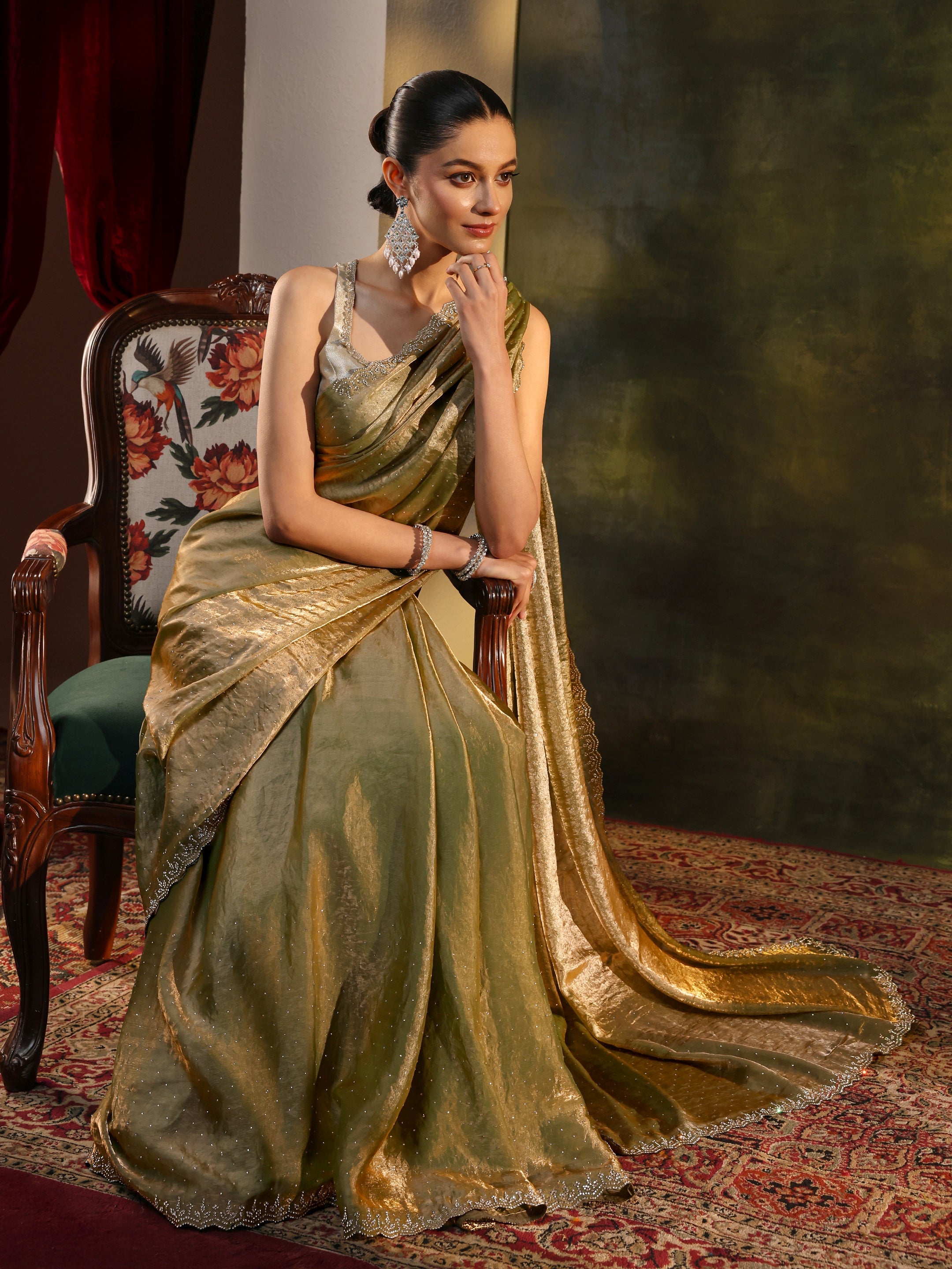 libas Green Embellished Tissue Saree With Unstitched Blouse Piece-picture-32