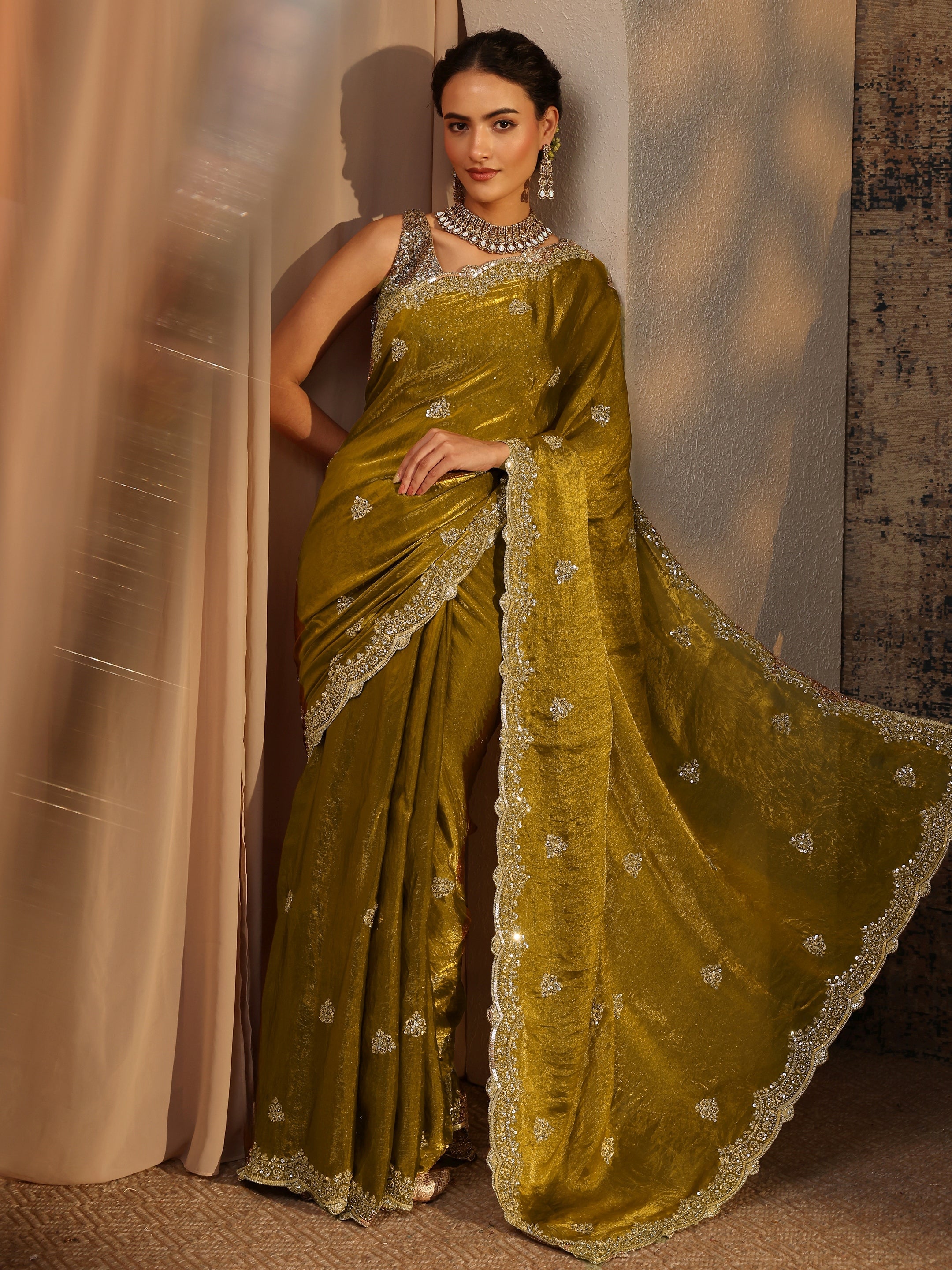libas Green Embellished Tissue Saree With Unstitched Blouse Piece-picture-38