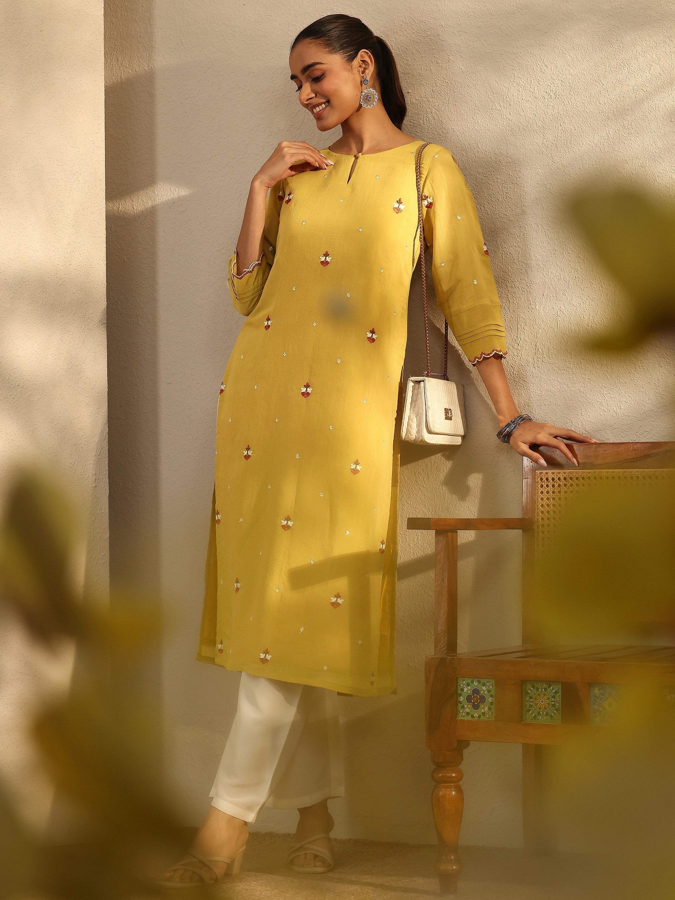 libas Green Embroidered Chanderi Cotton Straight Kurta-picture-63
