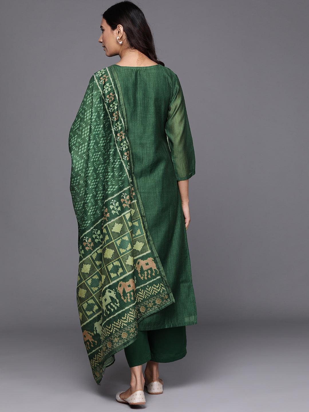 Green Embroidered Chanderi Silk Suit Set - Libas