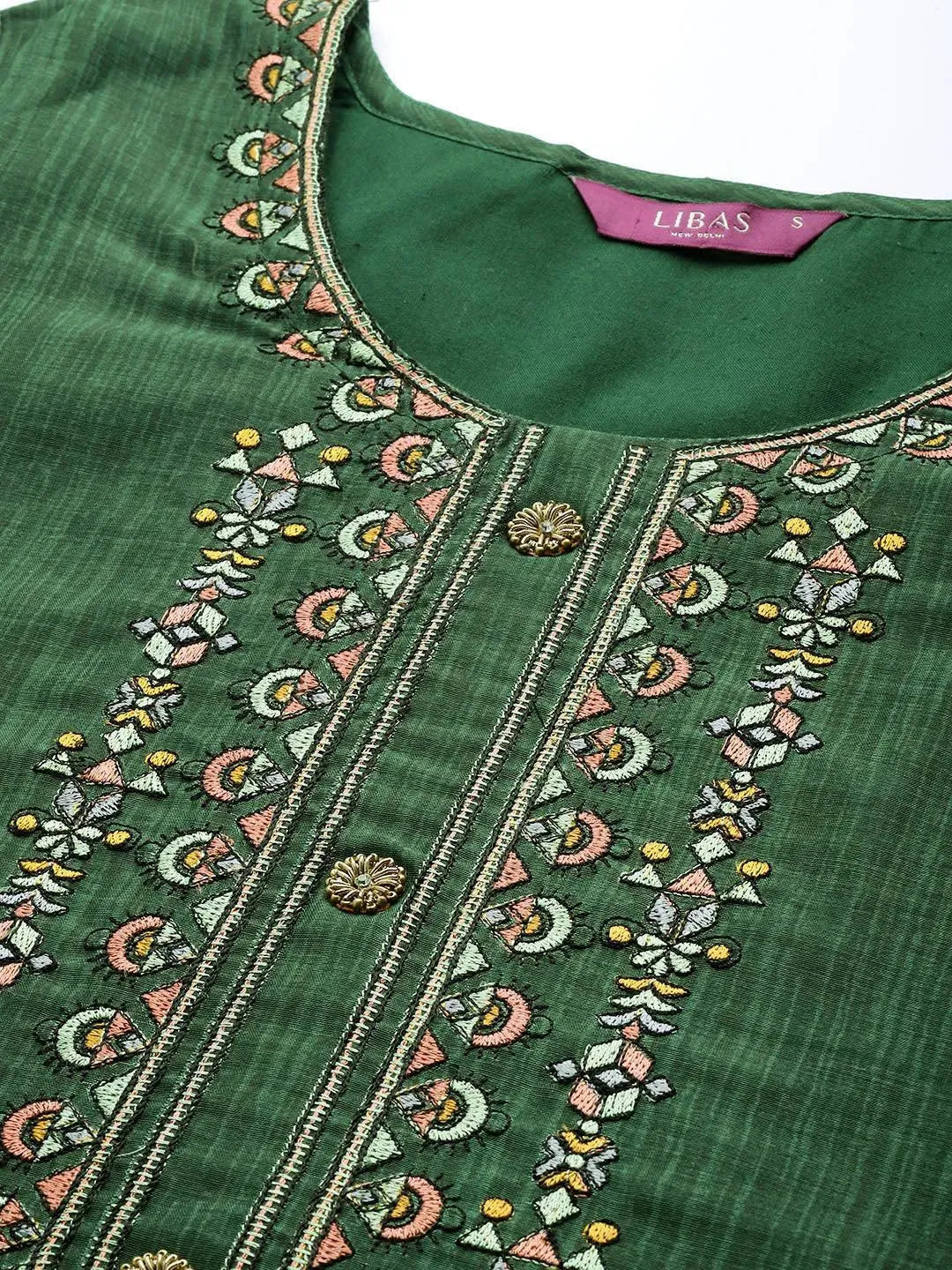 Green Embroidered Chanderi Silk Suit Set - Libas 
