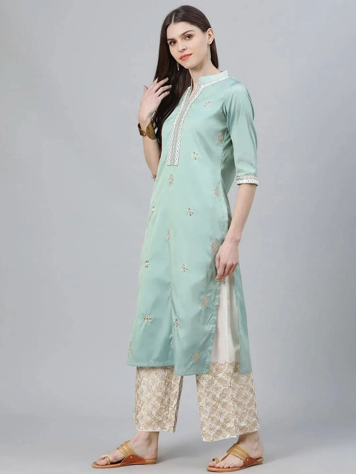 Green Embroidered Chanderi Kurta Set - Libas