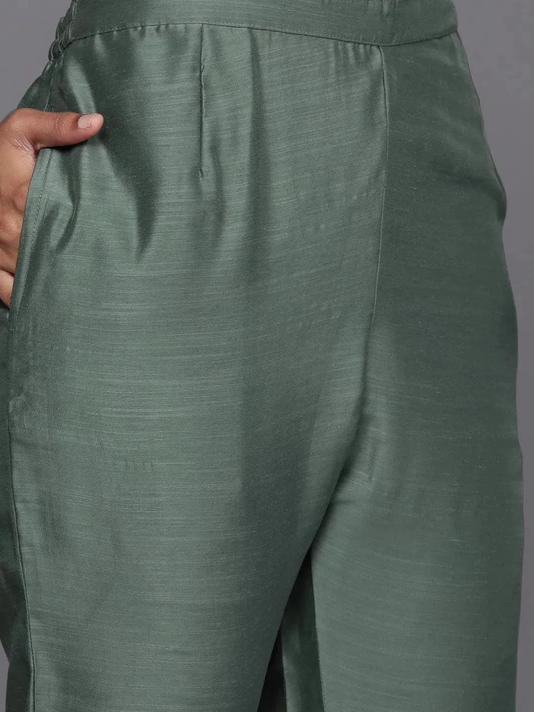 Green Embroidered Chanderi Silk Straight Kurta With Trousers & Dupatta - Libas 