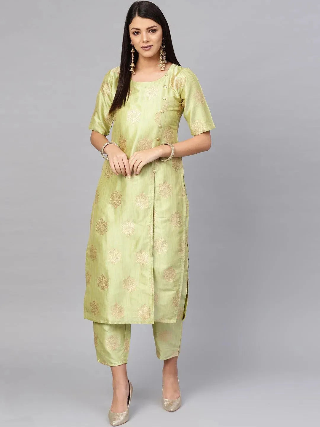 Green Embroidered Chanderi Kurta Set - Libas
