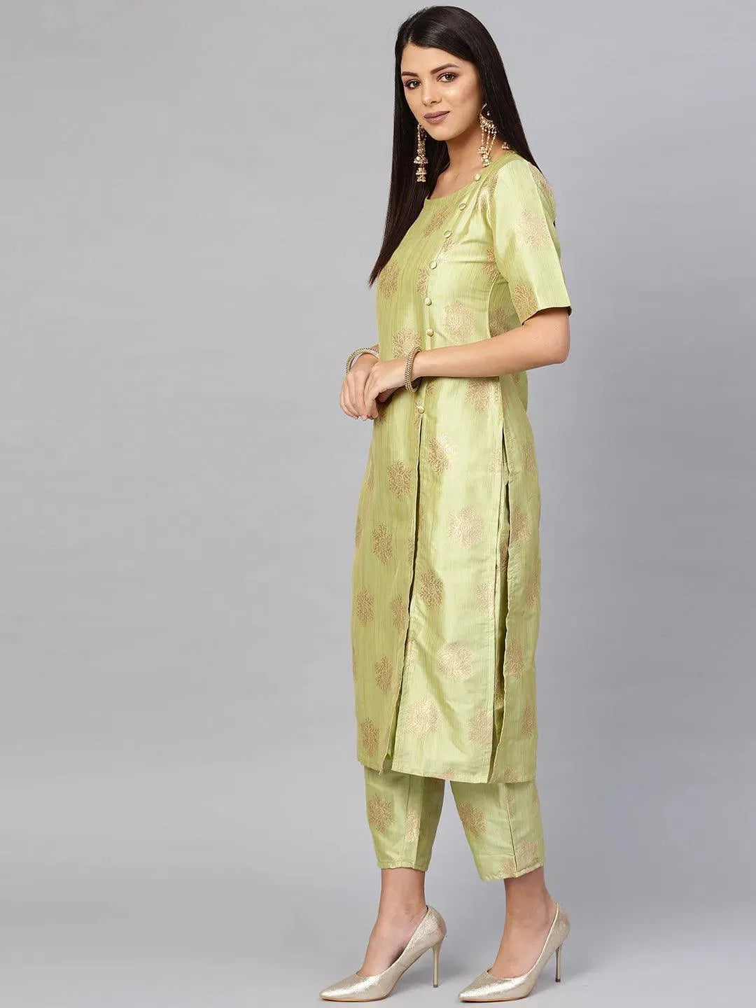 Green Embroidered Chanderi Kurta Set - Libas 