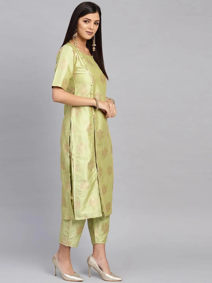 Green Embroidered Chanderi Kurta Set - Libas