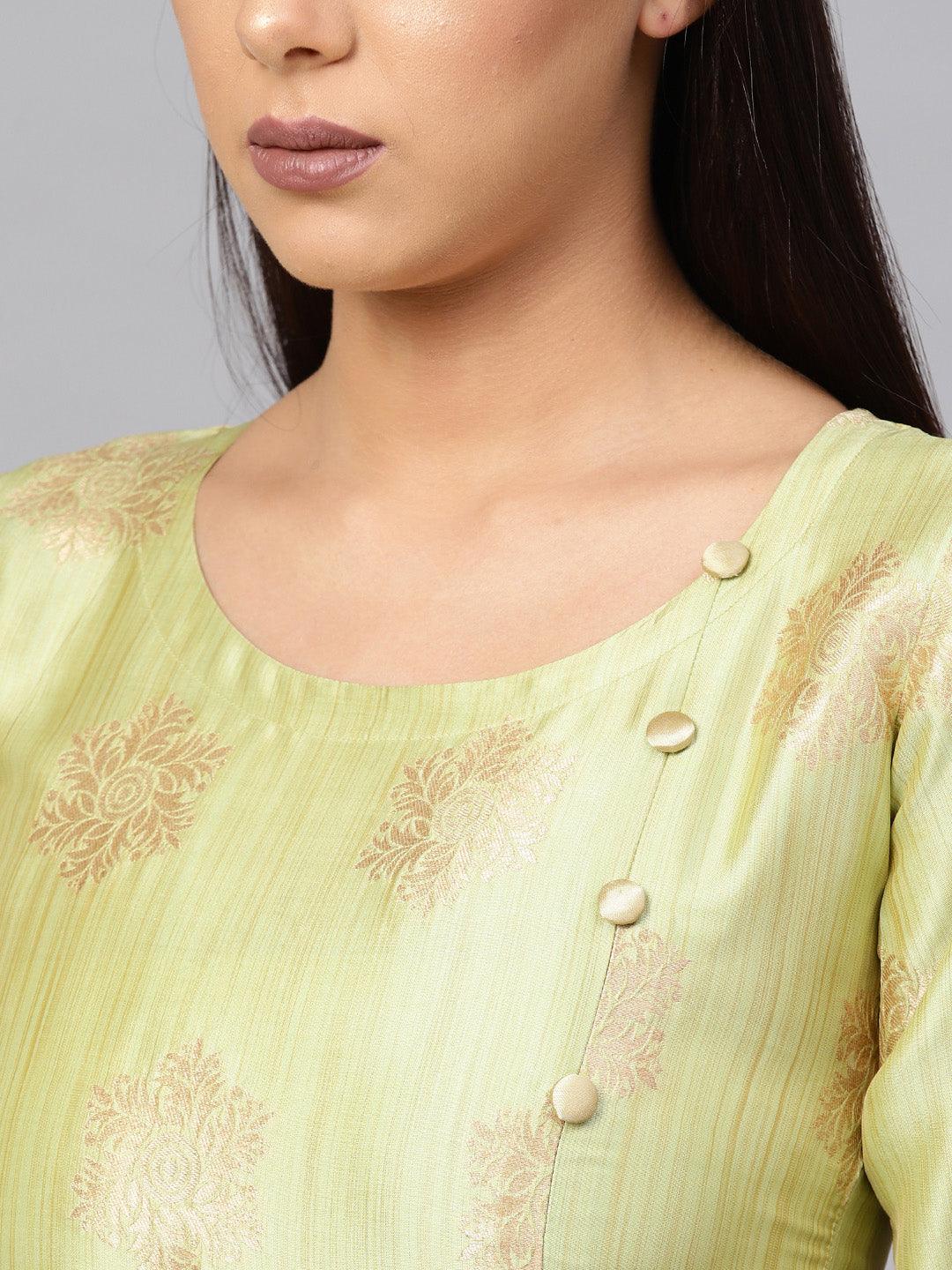 Green Embroidered Chanderi Kurta Set - Libas