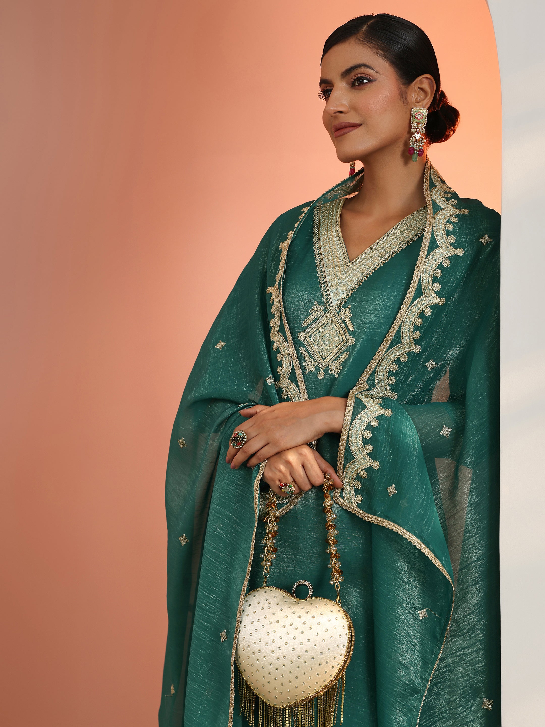 libas Green Embroidered Chiffon Straight Suit Set With Dupatta-picture-24