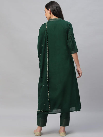 Green Embroidered Cotton Suit Set - Libas