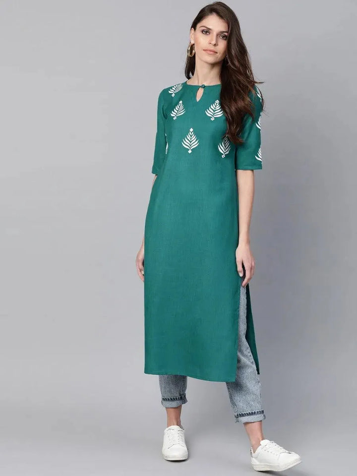 Green Embroidered Cotton Kurta - Libas