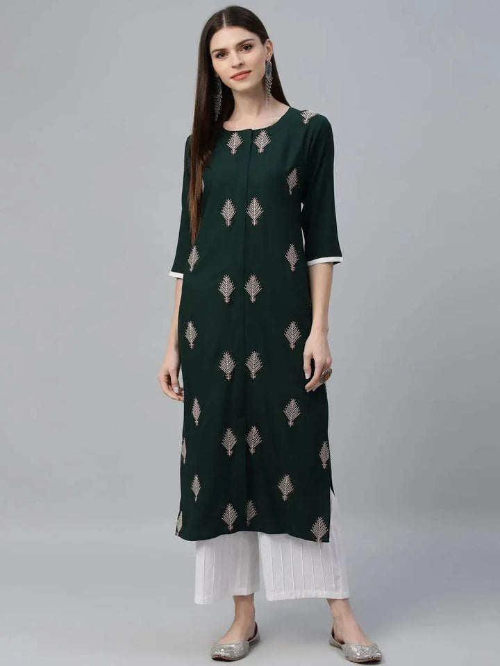 Green Embroidered Cotton Kurta - Libas