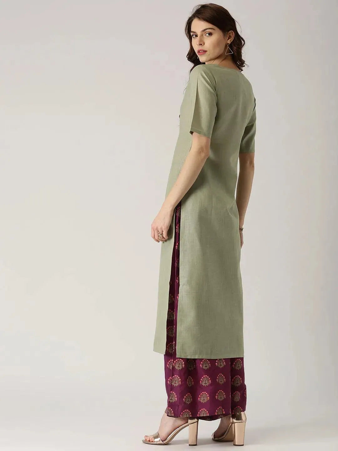 Green Embroidered Cotton Kurta - Libas 