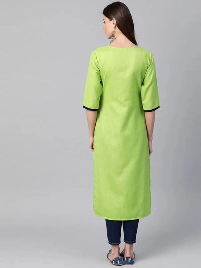 Green Embroidered Cotton Kurta - Libas