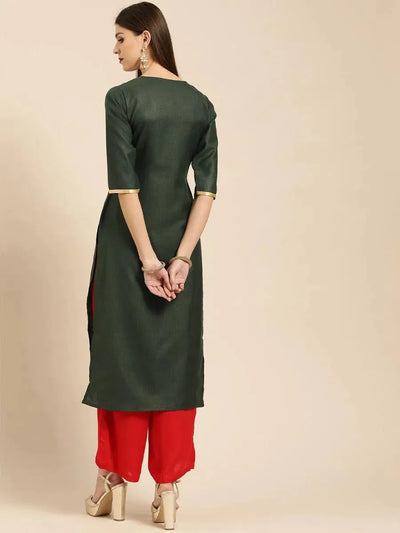 Green Embroidered Cotton Kurta - Libas