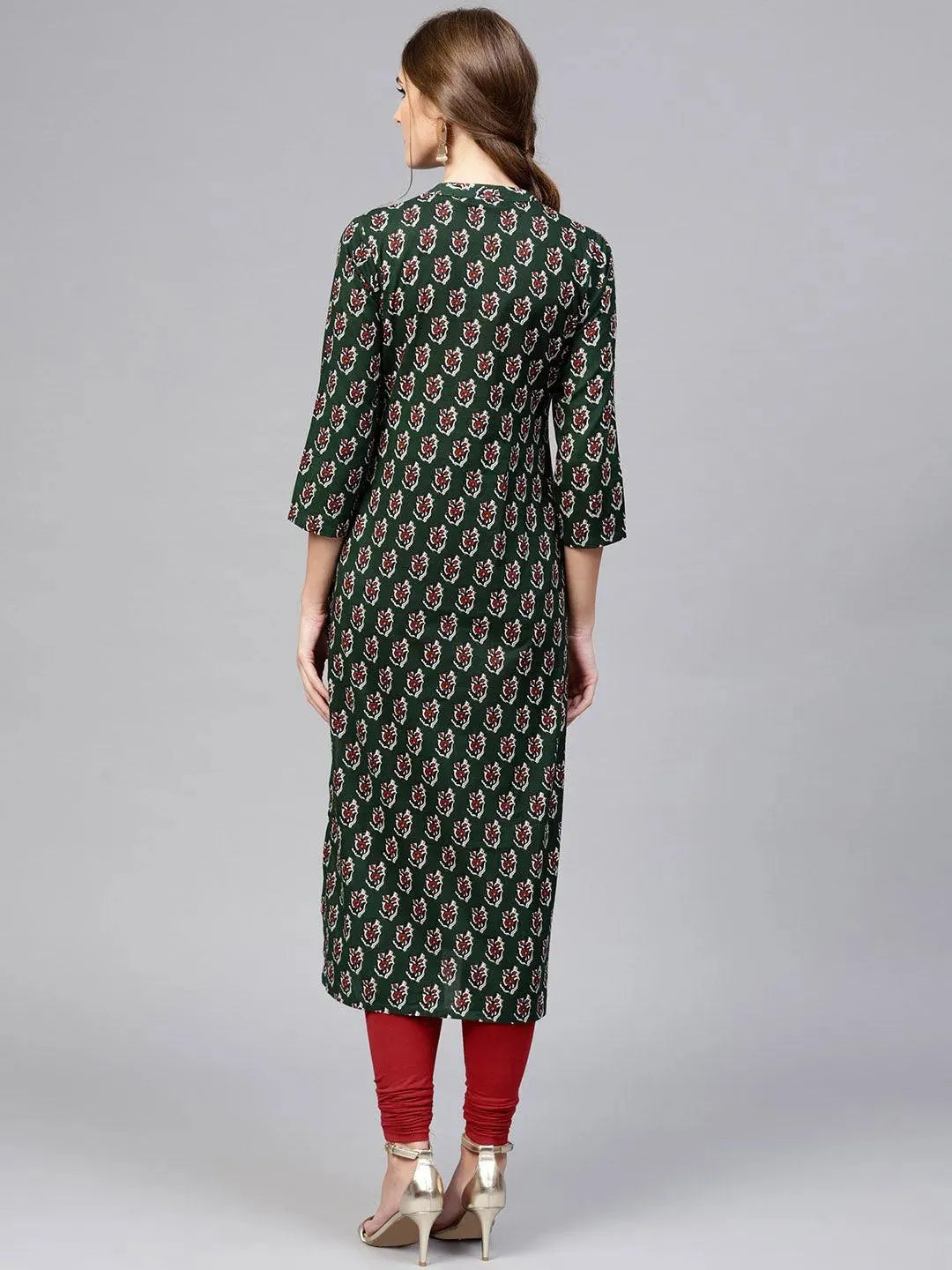 Green Embroidered Cotton Kurta - Libas