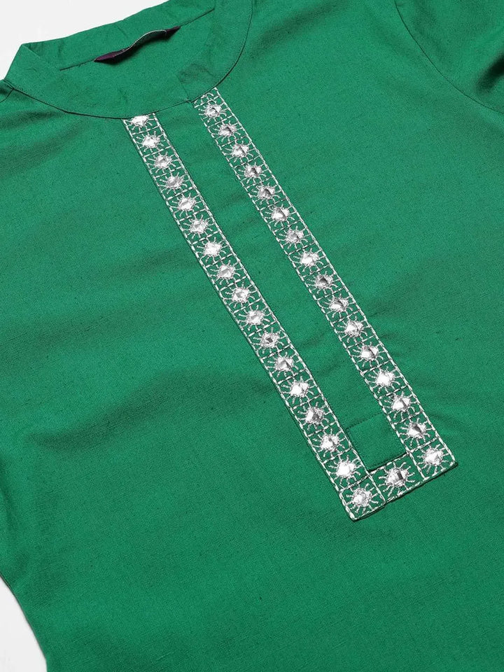 Green Embroidered Cotton Kurta - Libas