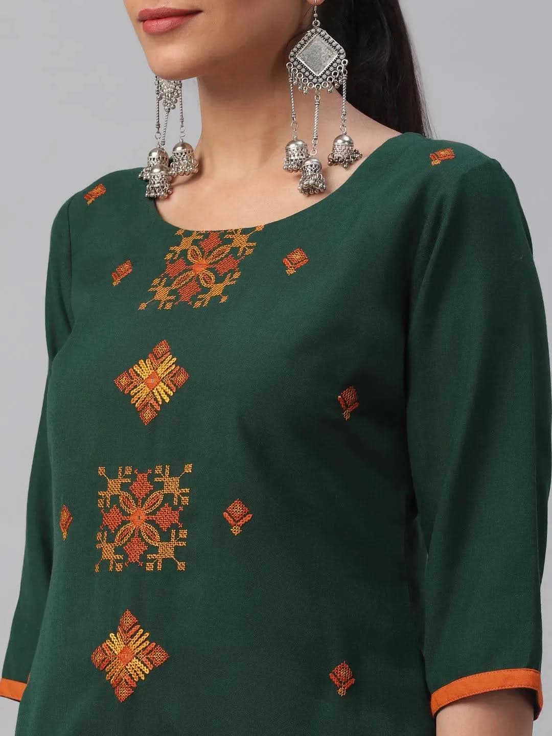 

Buy Green Embroidered Cotton Kurta - 9203F-XS | Libas Ethnic Wear Online