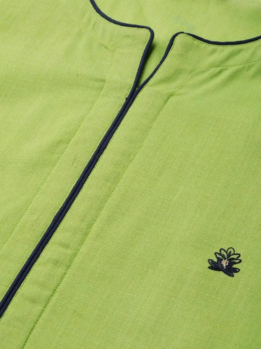 Green Embroidered Cotton Kurta Set - Libas 