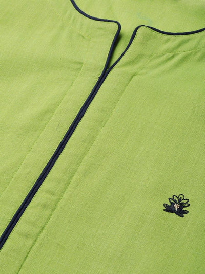 Green Embroidered Cotton Kurta Set - Libas