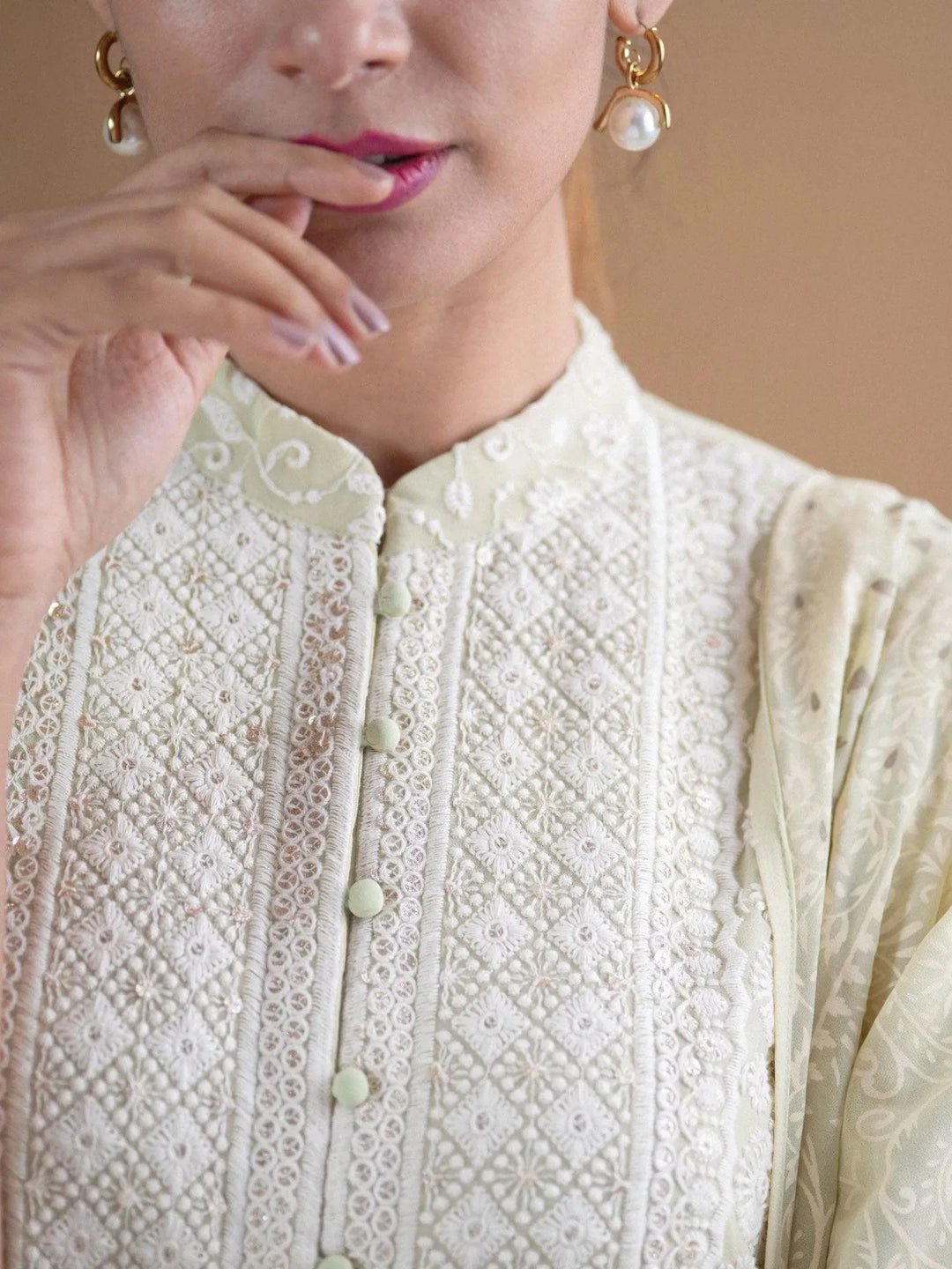ANAYA Green Embroidered Georgette Suit Set - Libas 