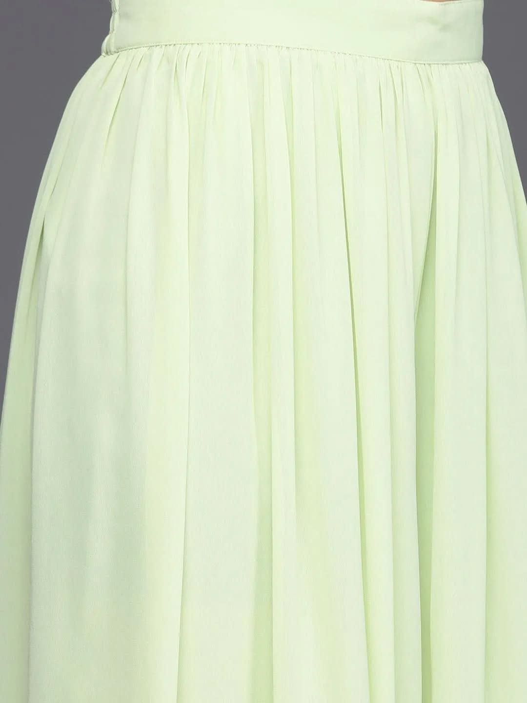 Green Embroidered Georgette A-Line Kurta With Palazzos & Dupatta - Libas 
