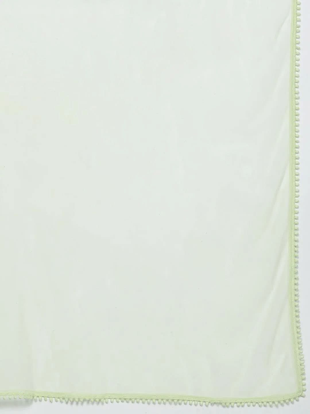 Green Embroidered Georgette A-Line Kurta With Palazzos & Dupatta - Libas 