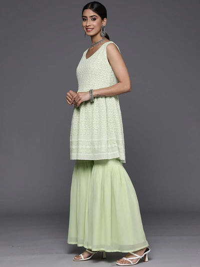 Green Embroidered Georgette Suit Set - Libas
