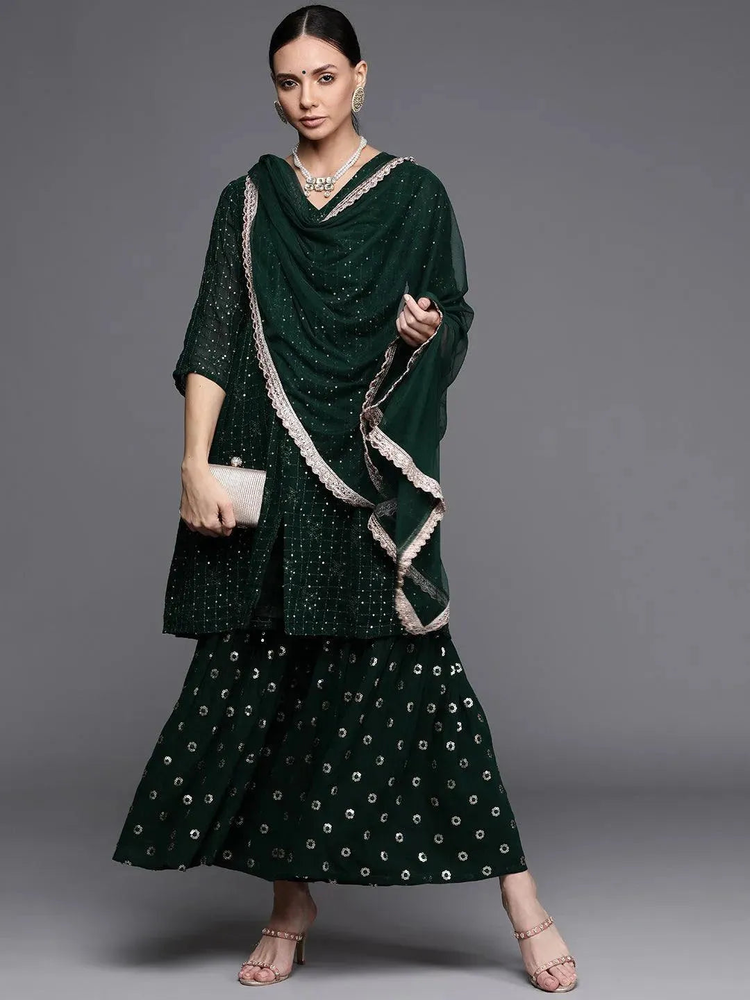 Green Embroidered Georgette Suit Set - Libas