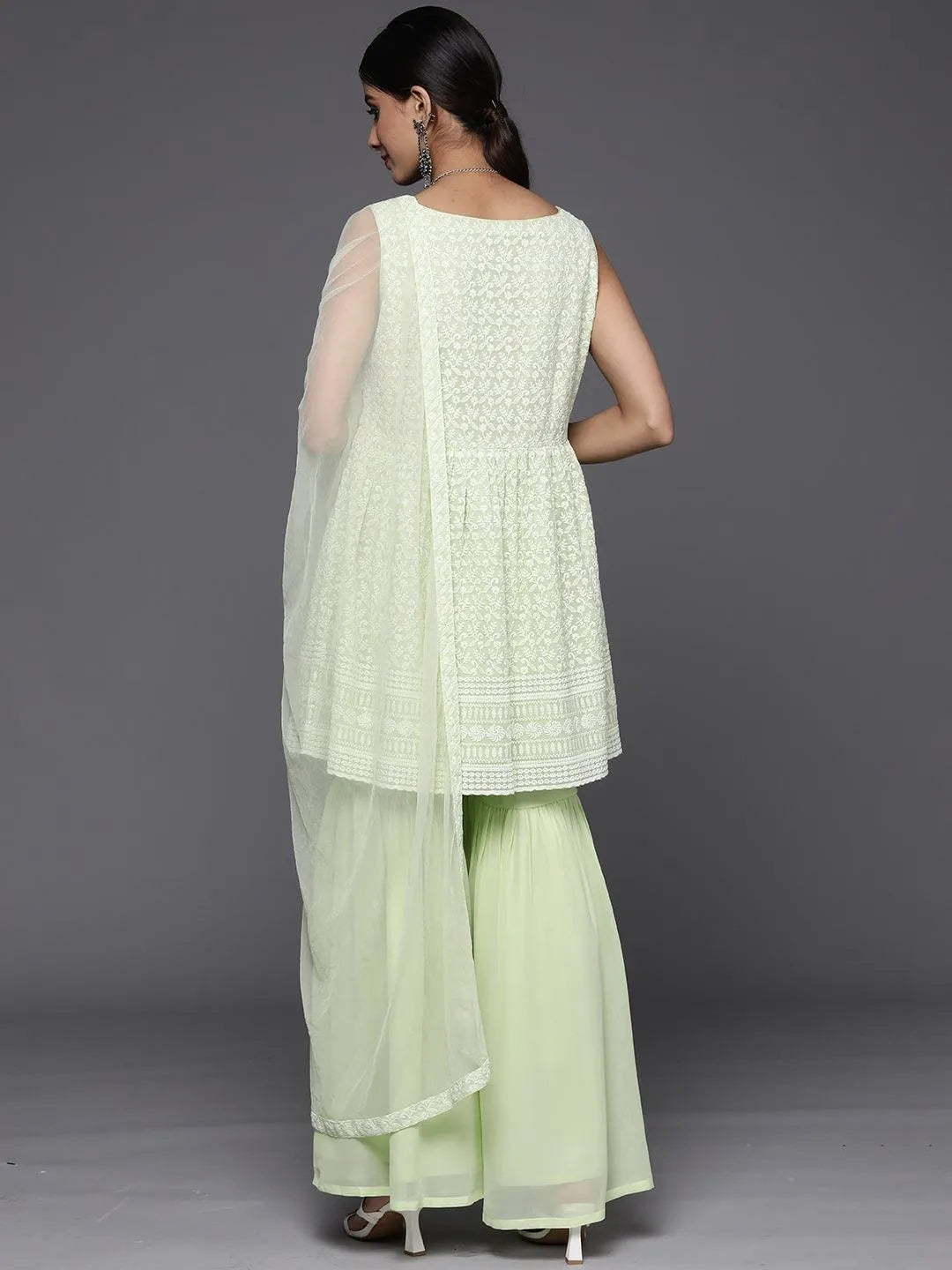 Green Embroidered Georgette Suit Set - Libas