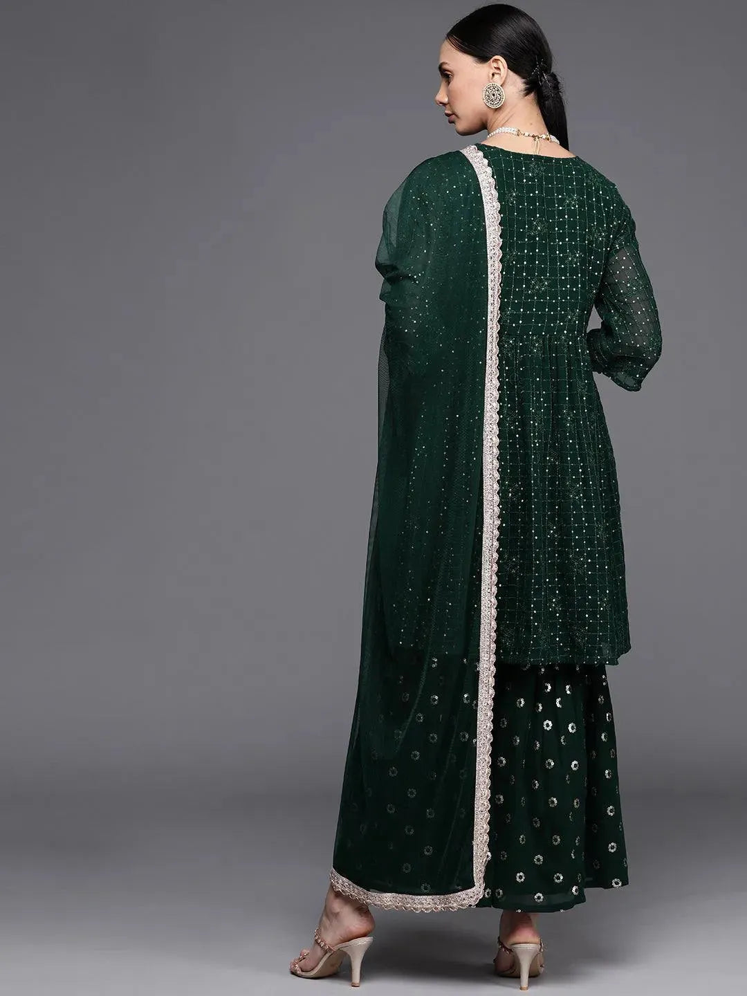 Green Embroidered Georgette Suit Set - Libas