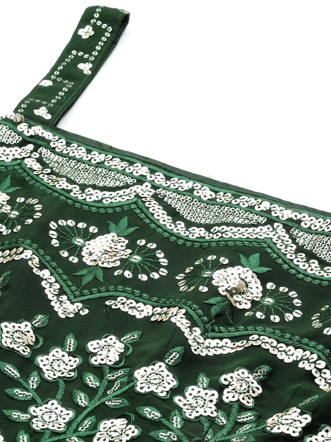 Green Embroidered Georgette A-Line Kurti With Palazzos & Dupatta - Libas 
