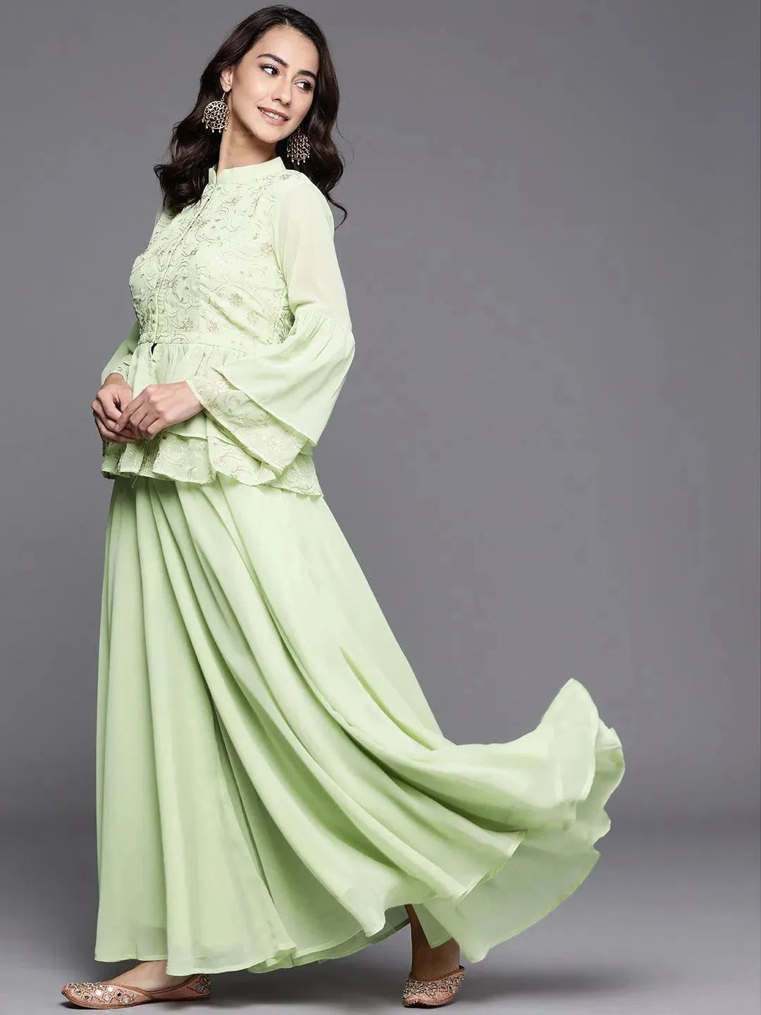 Green Embroidered Georgette Suit Set - Libas 