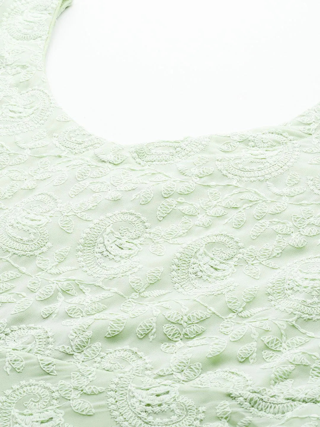 Green Embroidered Georgette Anarkali Kurta With Churidar & Dupatta - Libas 