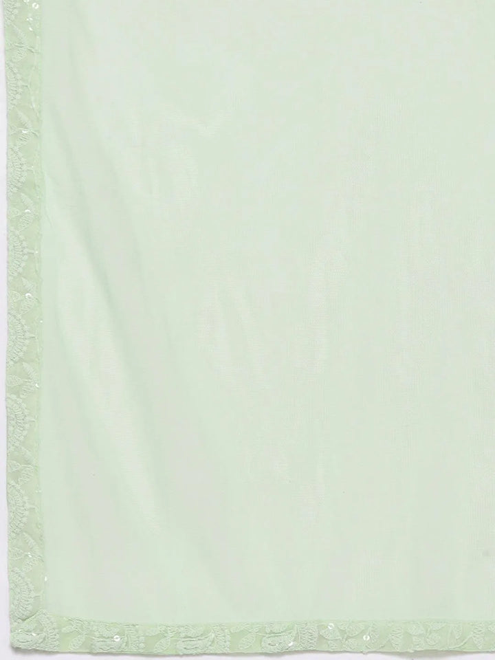 Green Embroidered Georgette Anarkali Kurta With Churidar & Dupatta - Libas