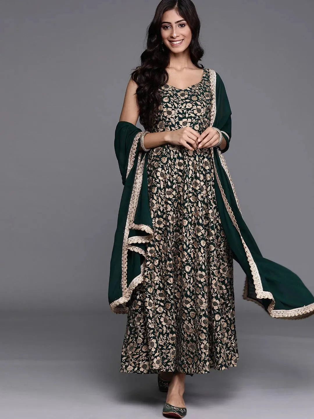 Green Embroidered Georgette Suit Set - Libas