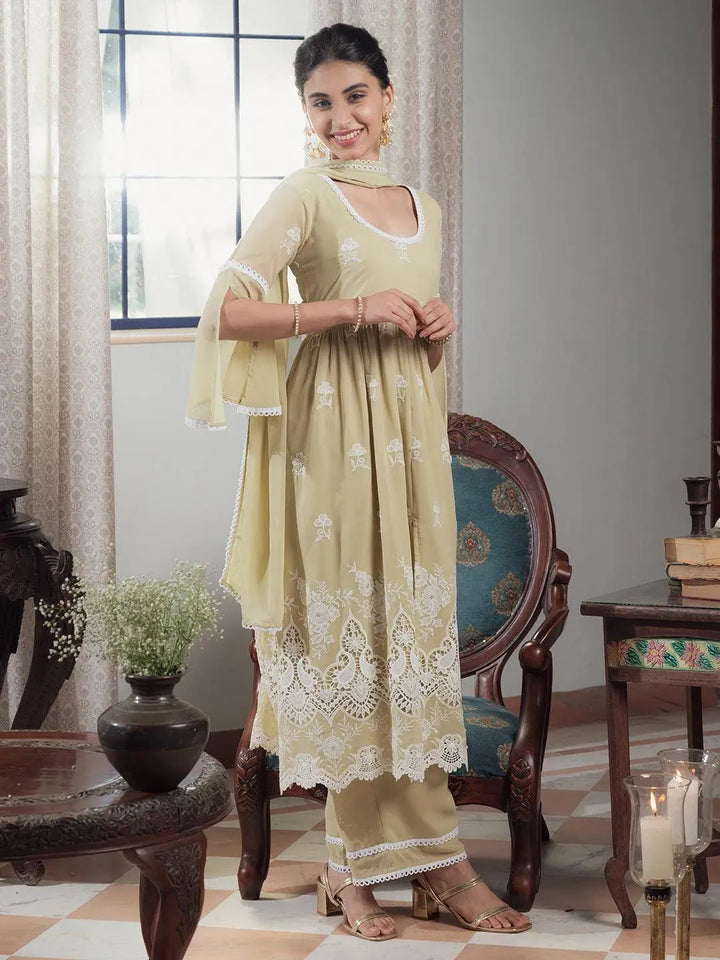 Green Embroidered Georgette Suit Set - Libas