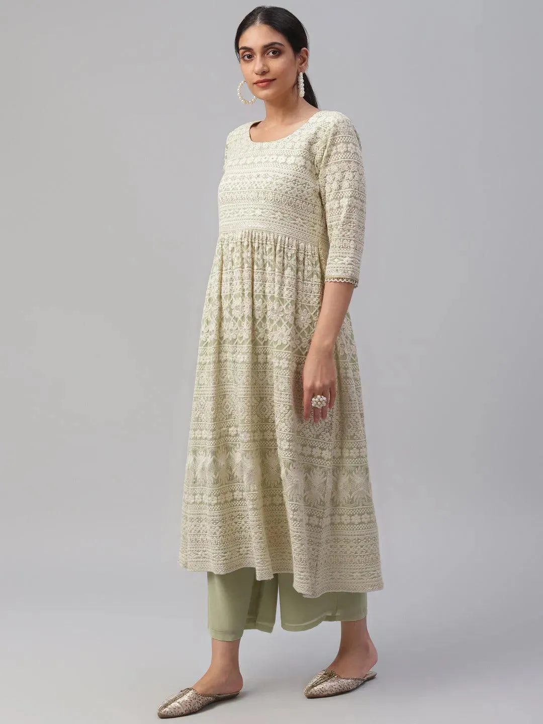 Green Embroidered Georgette Suit Set - Libas 