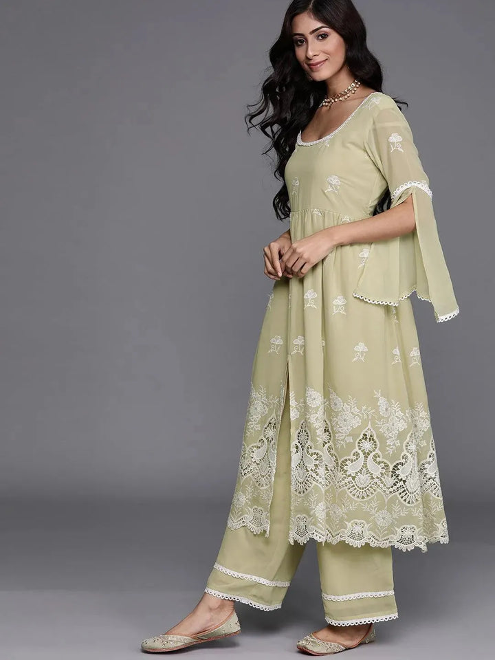 Green Embroidered Georgette Suit Set - Libas