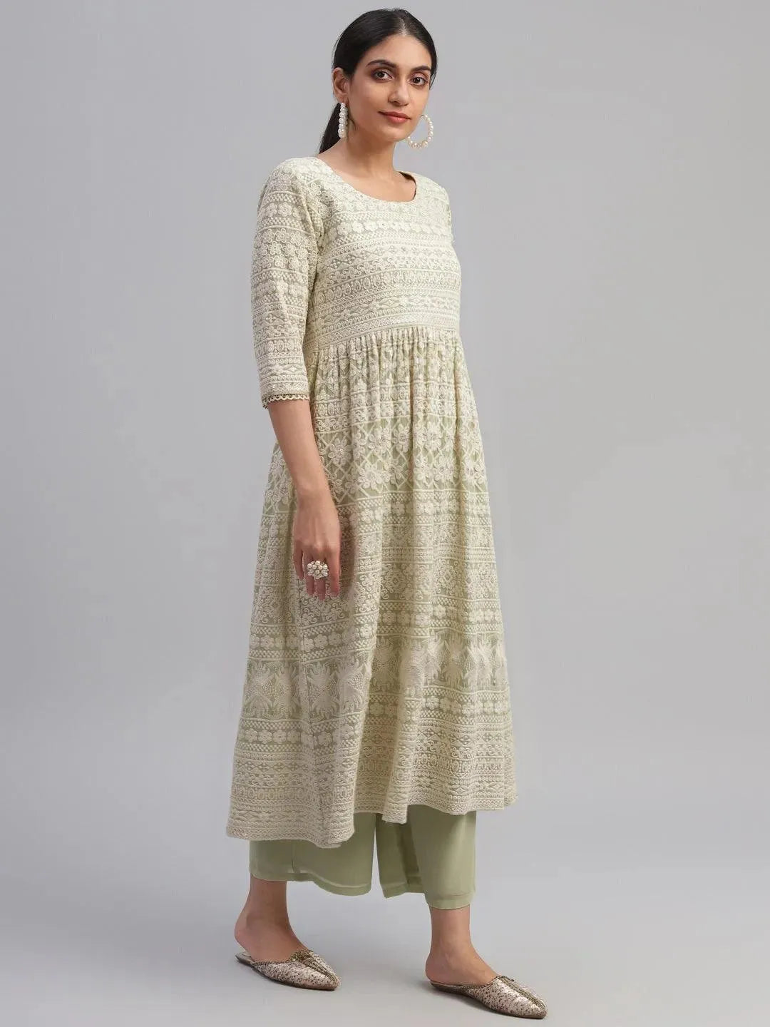 Green Embroidered Georgette Suit Set - Libas 