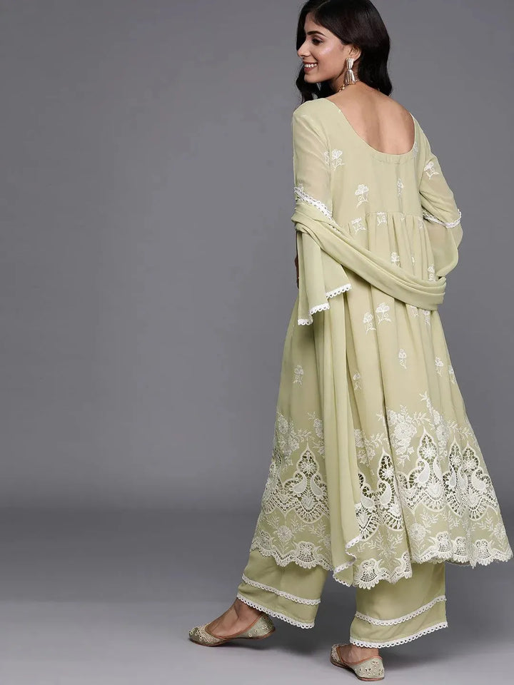 Green Embroidered Georgette Suit Set - Libas